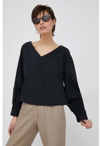Sisley bluzka bawełniana damska kolor czarny gładka. Kolor: czarny. Materiał: bawełna. Wzór: gładki #1