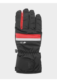 4f - Rękawice narciarskie męskie. Kolor: czerwony. Materiał: materiał, syntetyk, skóra. Technologia: Thinsulate. Sezon: zima. Sport: narciarstwo #1