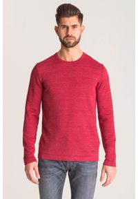 Joop! Collection - Bordowy sweter Joop Collection Lajos. Kolor: czerwony. Materiał: bawełna, len. Wzór: aplikacja #1