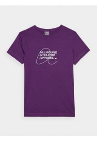 4f - T-shirt slim z nadrukiem damski - fioletowy. Okazja: na co dzień. Kolor: fioletowy. Materiał: bawełna, dzianina, jersey. Wzór: nadruk. Styl: casual, klasyczny, sportowy