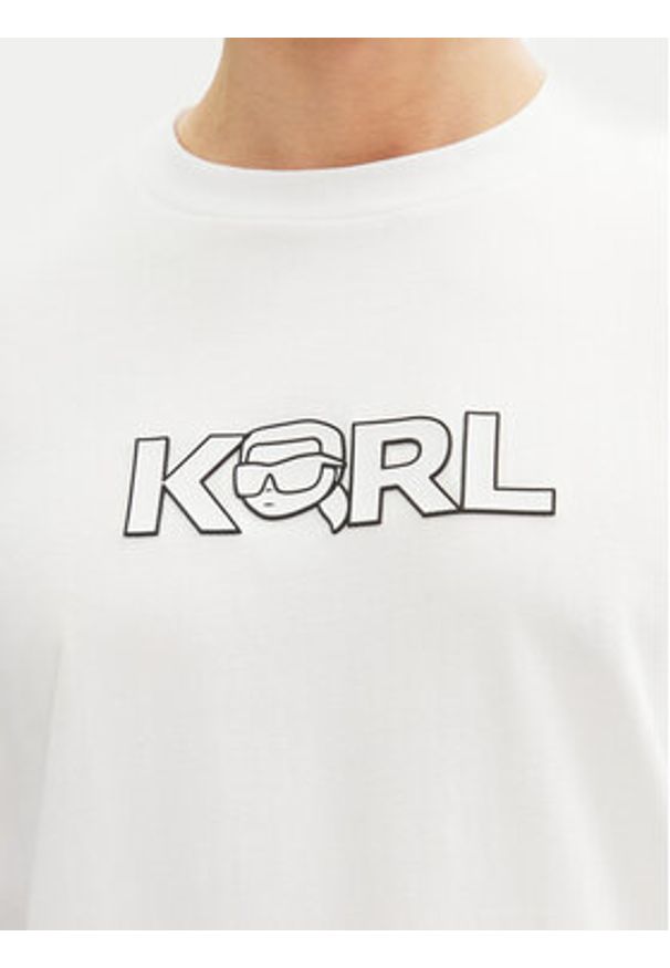Karl Lagerfeld - KARL LAGERFELD T-Shirt 755156 552235 Biały Regular Fit. Typ kołnierza: dekolt w karo. Kolor: biały. Materiał: bawełna