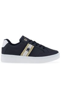 TOMMY HILFIGER - Buty Tommy Hilfiger Court Sneaker With Webbing FW0FW07106-DW6 - granatowe. Zapięcie: sznurówki. Kolor: niebieski. Materiał: guma, kauczuk, skóra. Szerokość cholewki: normalna. Wzór: aplikacja #1