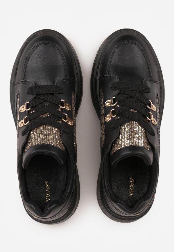 Born2be - Czarne Sneakersy VICES na Koturnie z Brokatem Elanatale. Okazja: na co dzień. Kolor: czarny. Obcas: na koturnie