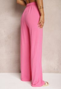 Renee - Ciemnoróżowe Szerokie Spodnie z Wiskozy z Dodatkiem Lnu Delsira. Okazja: na co dzień. Stan: podwyższony. Kolekcja: plus size. Kolor: różowy. Materiał: wiskoza, len. Długość: długie. Styl: elegancki, casual #3