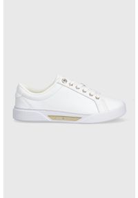 TOMMY HILFIGER - Tommy Hilfiger sneakersy skórzane GOLDEN HW COURT SNEAKER kolor biały FW0FW07560. Nosek buta: okrągły. Zapięcie: sznurówki. Kolor: biały. Materiał: skóra