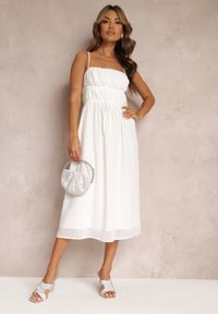 Renee - Biała Sukienka o Rozkloszowanym Kroju na Ramiączkach z Wiązaniem Lunarea. Kolor: biały. Długość rękawa: na ramiączkach. Typ sukienki: rozkloszowane #3