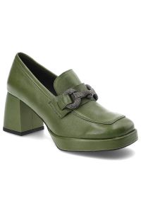 Zielone Półbuty Karino Eleganckie Skórzane Buty Na Obcasie. Kolor: zielony. Materiał: skóra. Szerokość cholewki: normalna. Obcas: na obcasie. Styl: elegancki. Wysokość obcasa: średni