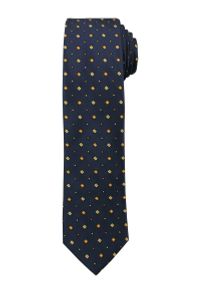 Granatowy Elegancki Krawat -Angelo di Monti- 6 cm, Męski, w Złote Figury Geometryczne. Kolor: niebieski, wielokolorowy, złoty, żółty. Wzór: geometria. Styl: elegancki