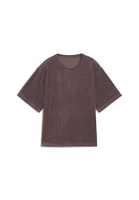 Puma - Damska koszulka Essentials Elevated Velour Rib o luźnym kroju PUMA Raisin Purple. Kolor: fioletowy. Sport: fitness