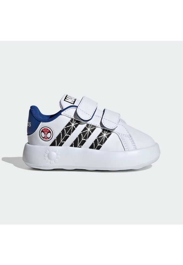 Buty Adidas Marvel Grand Court Spider-Man Infants. Kolor: biały, wielokolorowy, niebieski, czarny. Materiał: materiał. Wzór: motyw z bajki