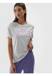 4f - 4F T-shirt regular z nadrukiem damski - biały L. Okazja: na co dzień. Kolor: biały. Materiał: bawełna, jersey, dzianina. Wzór: nadruk. Sezon: lato. Styl: sportowy, klasyczny, casual