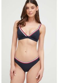 TOMMY HILFIGER - Tommy Hilfiger biustonosz kąpielowy kolor granatowy lekko usztywniona miseczka. Kolor: niebieski. Materiał: materiał #3