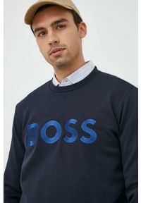 Boss Green - BOSS spodnie dresowe BOSS GREEN męskie kolor granatowy z aplikacją. Kolor: niebieski. Materiał: dresówka. Wzór: aplikacja #3