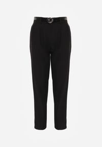 Renee - Czarne Spodnie Cygaretki High Waist z Paskiem z Klamrą w Kształcie Półksięzyca Vikinai. Stan: podwyższony. Kolor: czarny. Materiał: jedwab. Wzór: aplikacja. Styl: elegancki #8