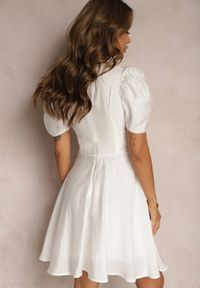 Renee - Biała Sukienka z Bufiastymi Rękawami o Rozkloszowanym Kroju Felifea. Okazja: na imprezę. Kolor: biały. Typ sukienki: rozkloszowane #5