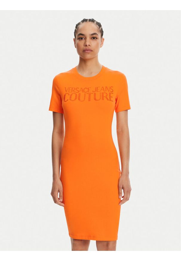 Versace Jeans Couture Sukienka codzienna 78HAOS04 Pomarańczowy Slim Fit. Okazja: na co dzień. Kolor: pomarańczowy. Materiał: bawełna. Typ sukienki: proste. Styl: casual