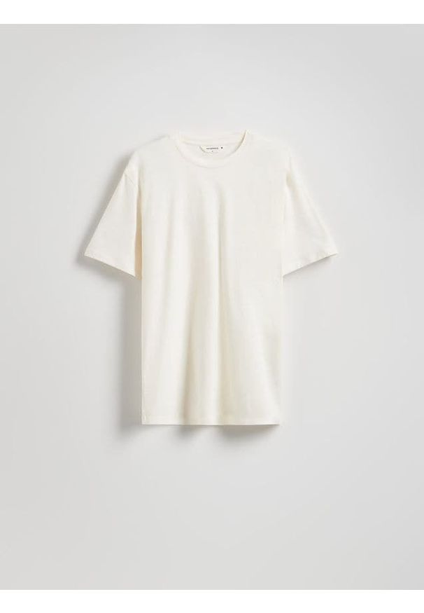 Reserved - T-shirt comfort z dodatkiem lnu - złamana biel. Materiał: len