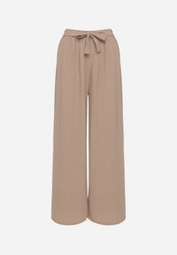 Born2be - Ciemnobeżowe Spodnie o Szerokim Kroju z Wysokim Stanem i Wiązaniem w Talii Reithessa. Okazja: na co dzień. Stan: podwyższony. Kolor: beżowy. Styl: casual, elegancki #3