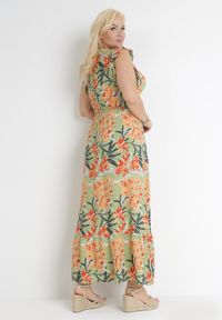 Born2be - Zielona Sukienka Maxi z Gumkami w Talii i Kopertowym Dekoltem Elysa. Okazja: na co dzień. Typ kołnierza: dekolt kopertowy. Kolor: zielony. Długość rękawa: krótki rękaw. Typ sukienki: kopertowe. Styl: casual, elegancki. Długość: maxi #2