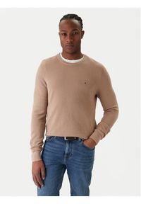 TOMMY HILFIGER - Tommy Hilfiger Sweter Essential MW0MW36347 Beżowy Regular Fit. Kolor: beżowy. Materiał: bawełna #1