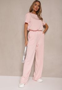 Renee - Różowe Spodnie z Wiskozą o Szerokim Kroju z Cyrkoniami Zeleria. Okazja: na co dzień. Kolor: różowy. Materiał: wiskoza. Styl: elegancki, casual #5