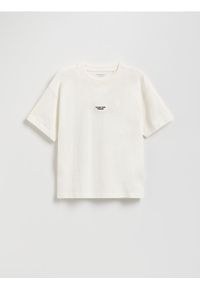 Reserved - Bawełniany t-shirt - złamana biel. Materiał: bawełna