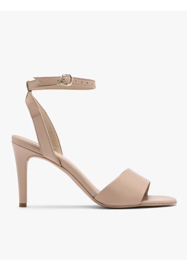 Ryłko - Beżowe sandały na szpilce. Kolor: beżowy. Materiał: skóra. Obcas: na szpilce. Styl: street. Wysokość obcasa: średni