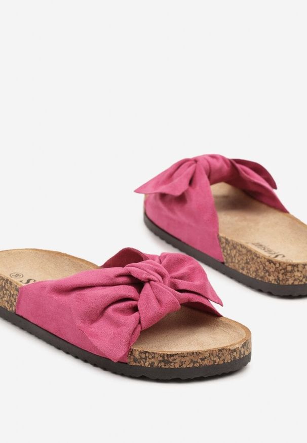 Born2be - Fuksjowe Klapki Ozdobione Kokardą Neovisea. Okazja: na plażę, na co dzień. Kolor: różowy. Wzór: aplikacja. Sezon: lato. Styl: casual