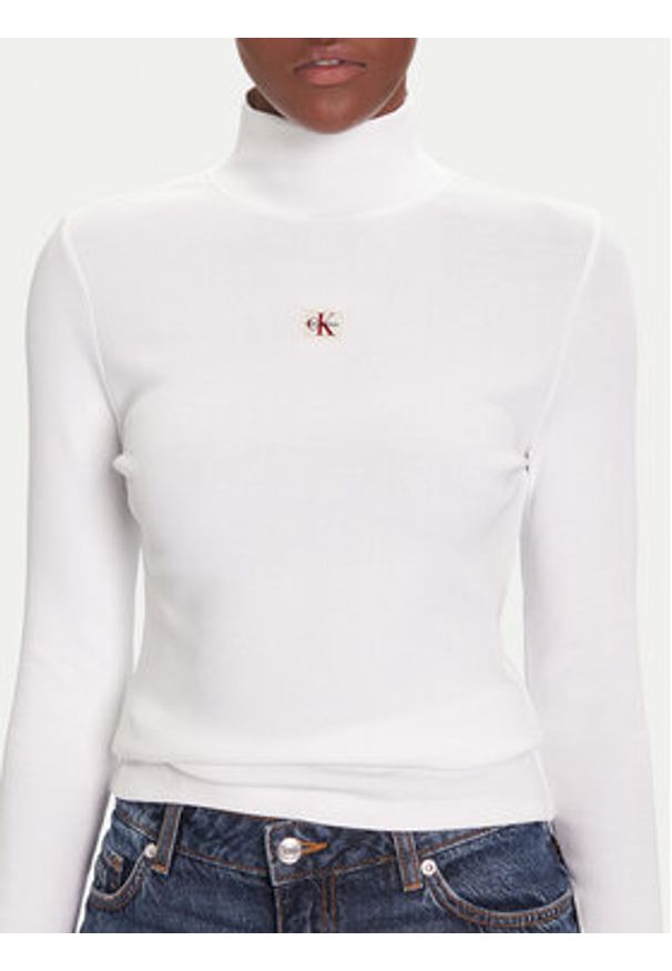 Calvin Klein Jeans Golf LV047D203G Biały Slim Fit. Typ kołnierza: golf. Kolor: biały. Materiał: bawełna