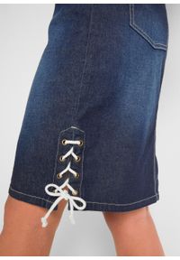 Spódnica dżinsowa ze stretchem i ozdobnym sznurowaniem bonprix ciemnoniebieski "used". Kolor: niebieski #7