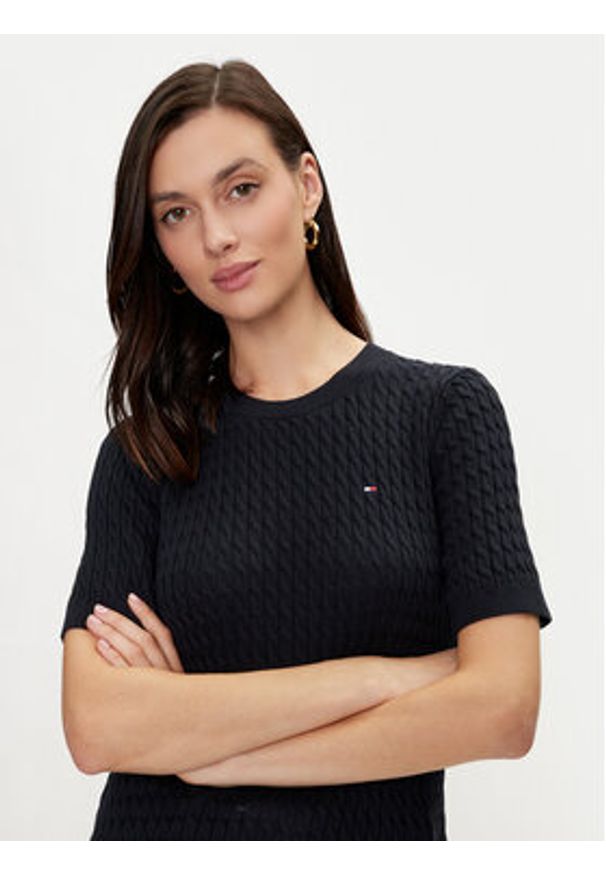 TOMMY HILFIGER - Tommy Hilfiger Sweter WW0WW41787 Czarny Regular Fit. Kolor: niebieski. Materiał: bawełna