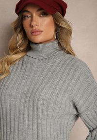Renee - Szary Klasyczny Golf z Prążkowanym Tłoczeniem Etteira. Okazja: na co dzień, na spotkanie biznesowe. Typ kołnierza: golf. Kolor: szary. Materiał: prążkowany. Długość rękawa: długi rękaw. Długość: długie. Styl: klasyczny #3