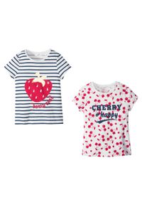T-shirt dziewczęcy (2 szt.) bonprix biało-czerwono-ciemnoniebieski. Kolor: biały. Wzór: nadruk #2