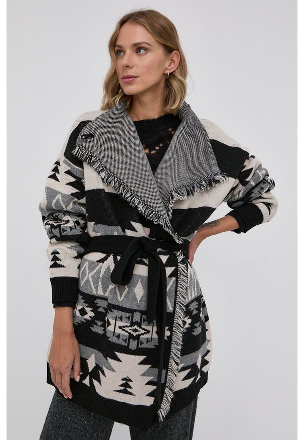TwinSet - Twinset Kardigan z domieszką wełny damski kolor czarny. Kolor: czarny. Materiał: wełna