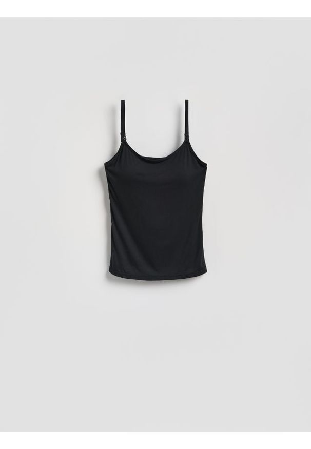 Reserved - Gładki top z wiskozy - czarny. Kolor: czarny. Materiał: wiskoza. Wzór: gładki