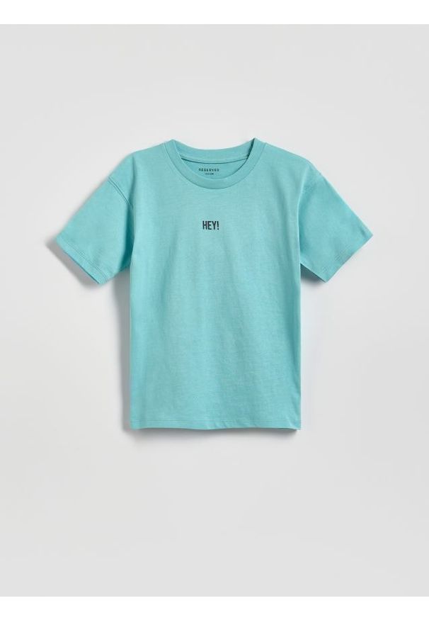 Reserved - Bawełniany t-shirt - miętowy. Kolor: miętowy. Materiał: bawełna