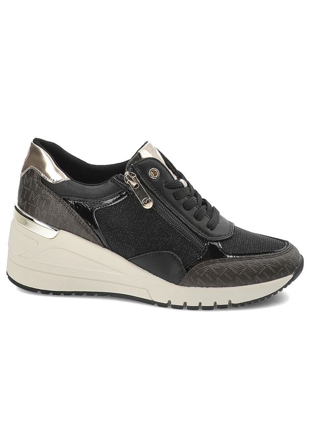 Czarne Sneakersy Marco Tozzi Eleganckie Obuwie Damskie Na Koturnie. Kolor: czarny. Obcas: na koturnie