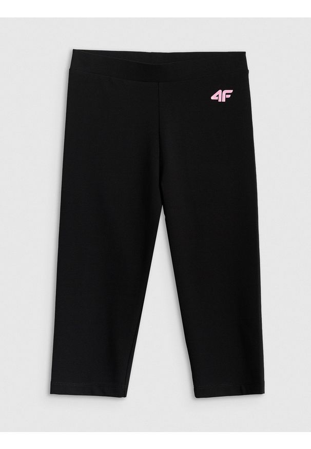 4f - 4F Legginsy dzianinowe 3/4 dziewczęce - czarne 164 (13-14 lat). Okazja: na co dzień, na uczelnię. Stan: podwyższony. Kolor: czarny. Materiał: dzianina. Sezon: lato. Styl: casual, sportowy