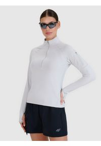 4f - 4F Bluza trekkingowa regular szybkoschnąca damska - szara XL. Kolor: szary. Materiał: syntetyk, włókno, elastan, materiał. Długość rękawa: raglanowy rękaw. Wzór: jednolity. Styl: klasyczny. Sport: wspinaczka, turystyka piesza #1