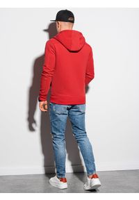 Ombre Clothing - Bluza męska rozpinana z kapturem B1157 - czerwona - XL. Typ kołnierza: kaptur. Kolor: czerwony. Materiał: poliester, bawełna