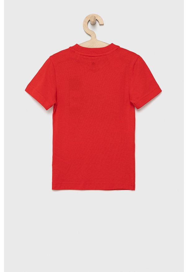 adidas Performance t-shirt dziecięcy kolor czerwony z nadrukiem. Okazja: na co dzień. Kolor: czerwony. Materiał: dzianina. Wzór: nadruk. Styl: casual
