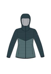 quechua - Kurtka turystyczna damska zimowa Quechua MH100. Kolor: niebieski, wielokolorowy, zielony. Materiał: puch, poliamid, materiał, tkanina. Sezon: zima. Sport: turystyka piesza #1