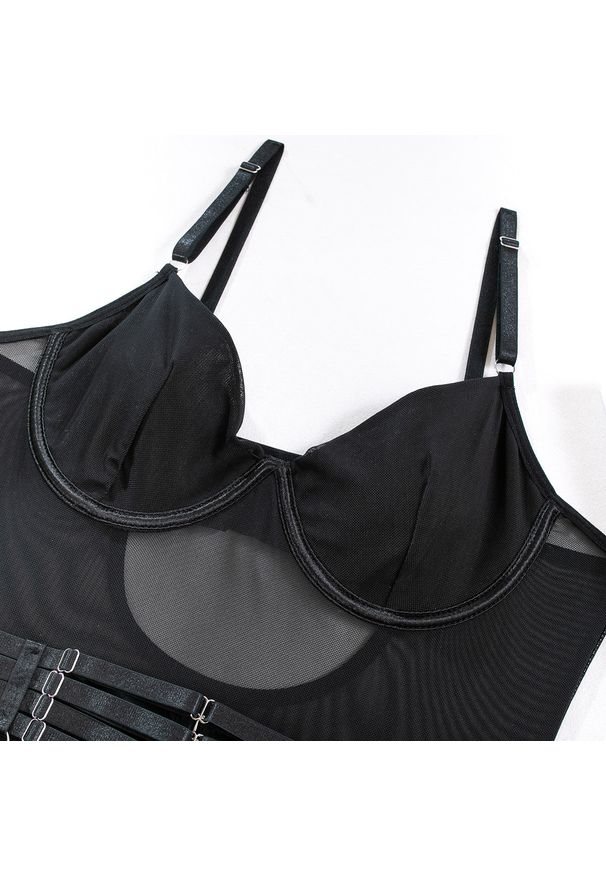 Intica - Body z pasem do pończoch i rękawiczkami na romantyczne wieczory Orelia. Kolor: fioletowy. Materiał: materiał