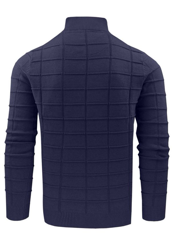 Elegancki Sweter Męski (Zamek) - Pako Jeans - Wysoki Dekolt, Granatowy. Kolor: niebieski. Materiał: bawełna. Styl: elegancki