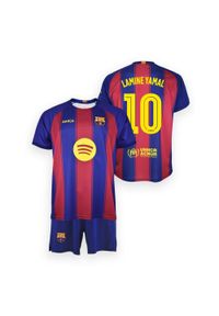 Strój domowy FC Barcelona Junior Lamine Yamal nr 10 2025/26 Blaugrana. Kolor: wielokolorowy. Wzór: haft, paski. Sport: piłka nożna