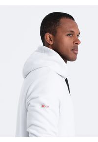 Ombre Clothing - Bluza męska z kapturem z kieszenią na zamek - biała V3 OM-SSNZ-22FW-006 - XXL. Typ kołnierza: kaptur. Kolor: biały. Materiał: materiał, bawełna, poliester #2