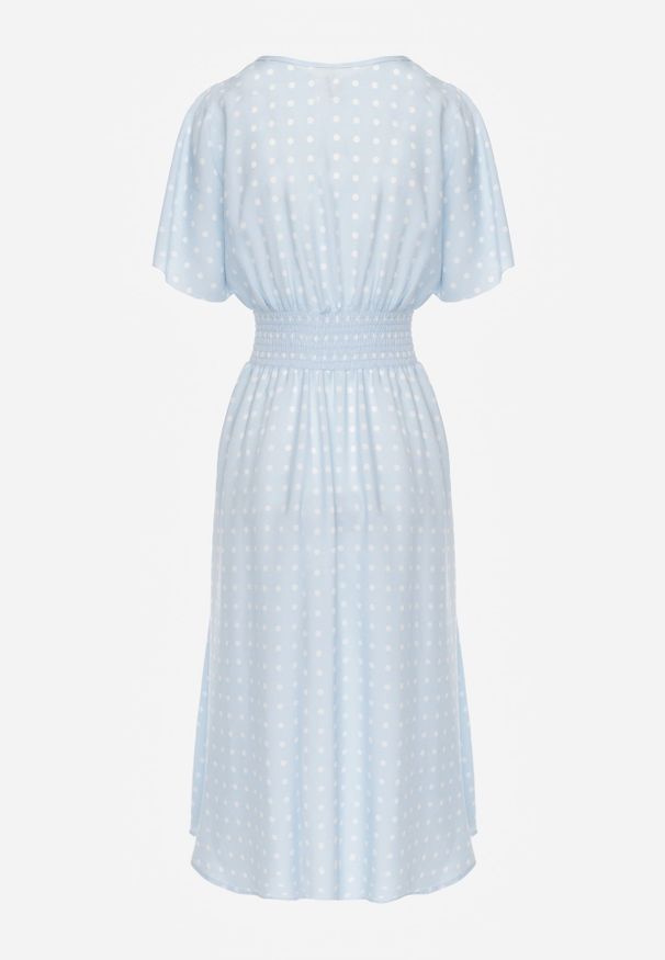 Renee - Jasnoniebieska Bawełniana Sukienka o Rozkloszowanym Fasonie w Kropki Tolimirae. Okazja: na co dzień. Kolor: niebieski. Materiał: bawełna. Długość rękawa: krótki rękaw. Wzór: kropki. Sezon: lato. Typ sukienki: rozkloszowane. Styl: casual