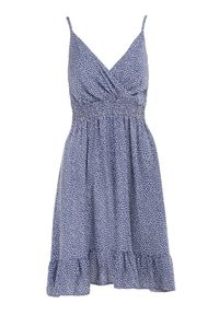 Born2be - Niebieska Sukienka Agalena. Typ kołnierza: dekolt kopertowy. Kolor: niebieski. Materiał: bawełna. Długość rękawa: na ramiączkach. Typ sukienki: kopertowe. Długość: mini #4