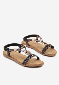 Renee - Czarne Sandały w Stylu Boho Zdobione Plecionką i Perłowymi Aplikacjami Galmaris. Okazja: na co dzień. Kolor: czarny. Wzór: aplikacja. Obcas: na płaskiej podeszwie. Styl: boho #3