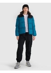 4f - 4F Kurtka puchowa z wypełnieniem syntetycznym damska - turkusowa M. Okazja: na co dzień. Typ kołnierza: bez kaptura. Kolor: turkusowy. Materiał: syntetyk, puch. Długość: długie. Sezon: zima. Styl: casual, klasyczny, sportowy #2